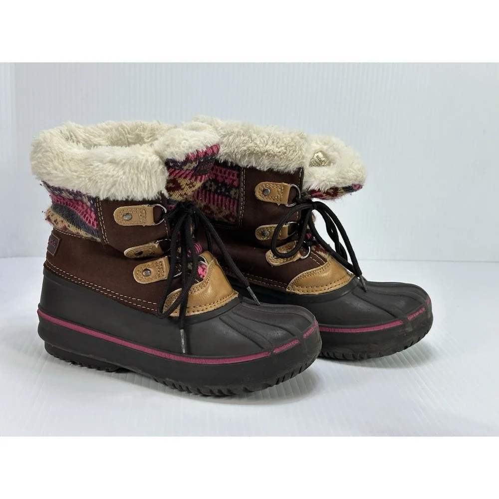 London Fog Girls Tottenham Brown Pink Faux Fur Lined Winter‎ Snow Boots Size 1